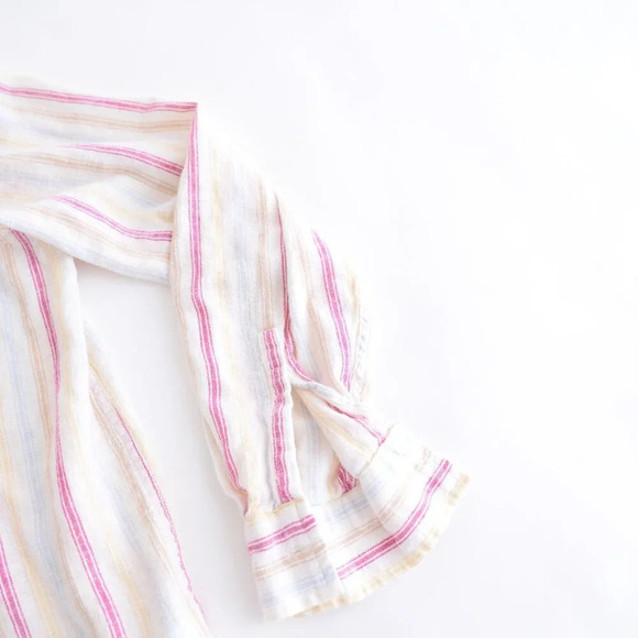 Gap Cream w Pink Stripe 55%  Linen Button Up Lightweight Dress Shirt Size XL - Picture 5 of 11